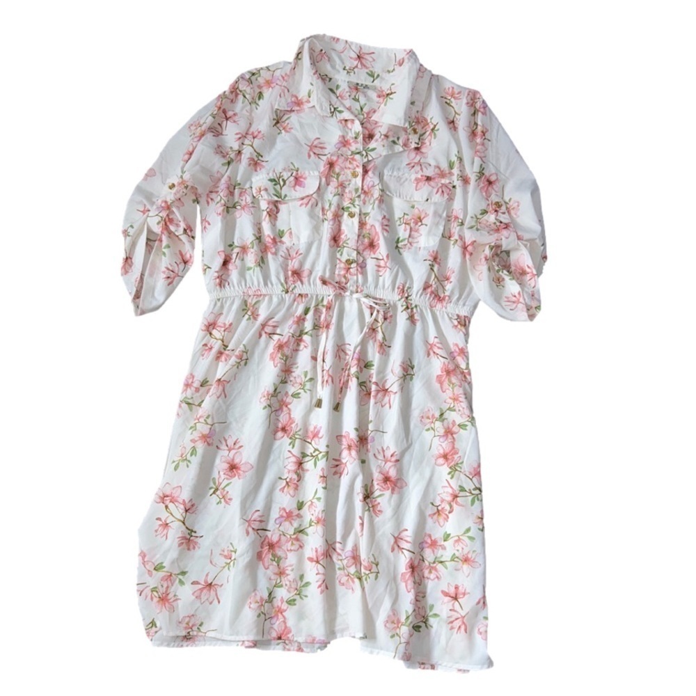 MPH Collection Pink and White Floral Print Dress 2X
